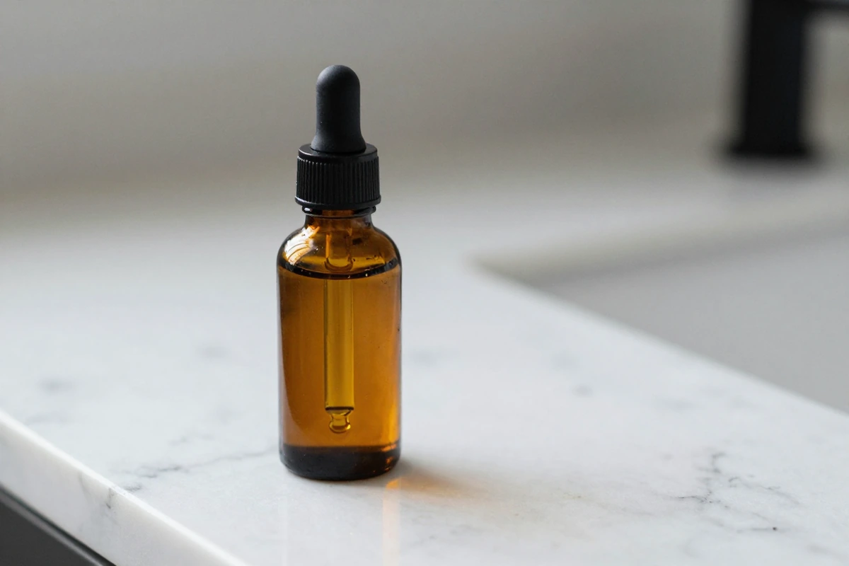 Tincture dropper bottle with measured oil